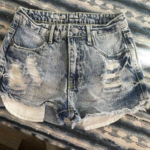 MOSSIMO DISTRESSED, high rise, jeans shorts, size 1 juniors